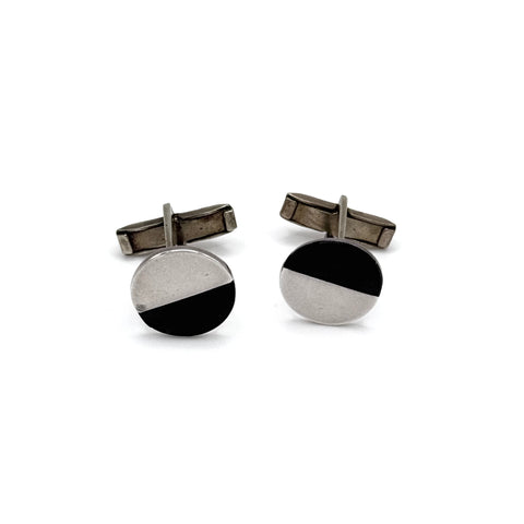 Onyx Half Sterling Silver Cufflinks