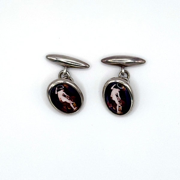 Rubanesque Enamel and Silver Cufflinks