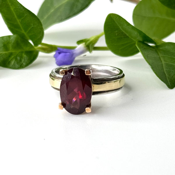 Garnet Gold and Silver Ring