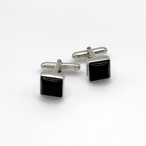 Square Black Onyx Silver Cufflinks