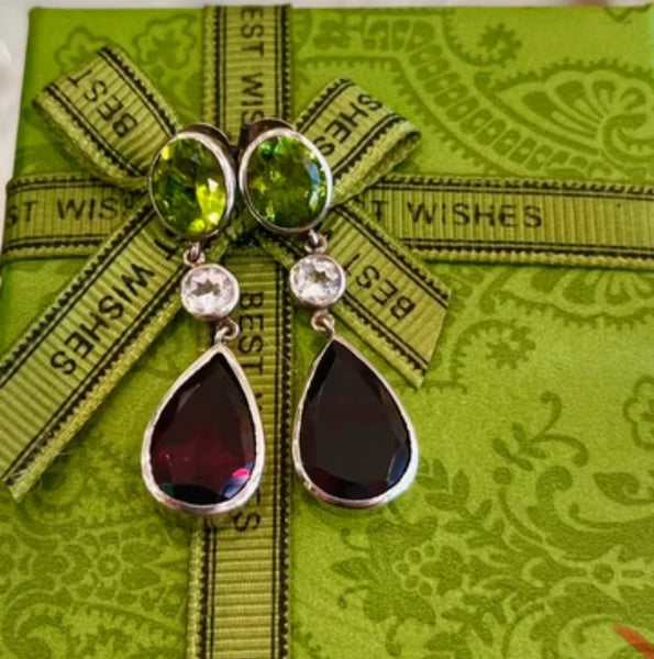 Garnet, White Sapphire and Peridot Earring Aqua Luna