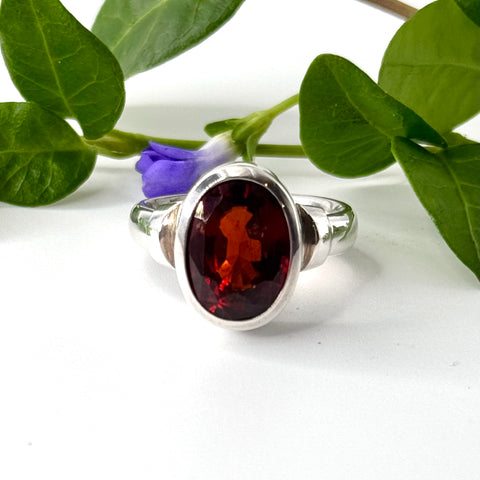 Garnet Oval Bezel Set Ring