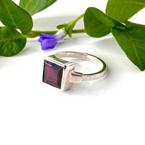 Garnet Square Bezel Set Ring