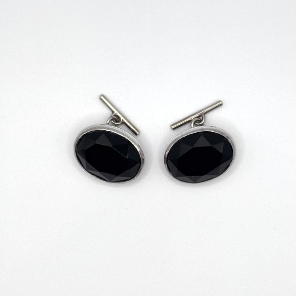 Faceted Black Onyx Silver Cufflinks