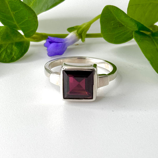 Garnet Square Bezel Set Ring