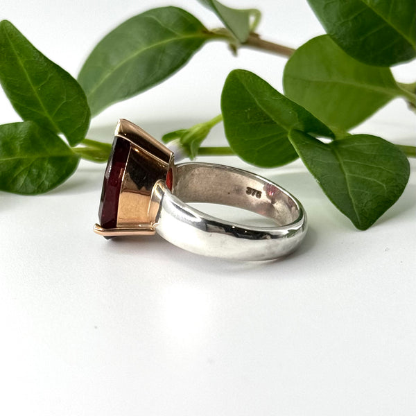 Garnet Teardrop Gold and Silver Ring