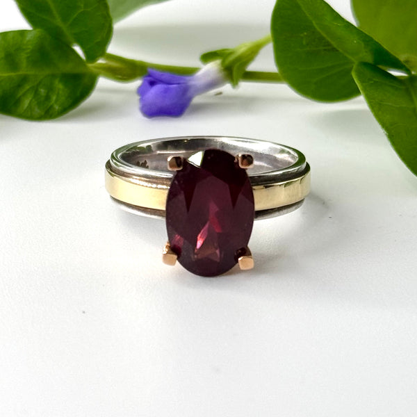 Garnet Gold and Silver Ring