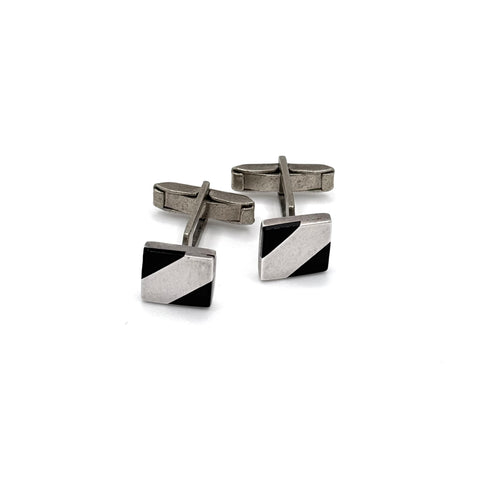 Onyx Band Sterling Silver Cufflinks