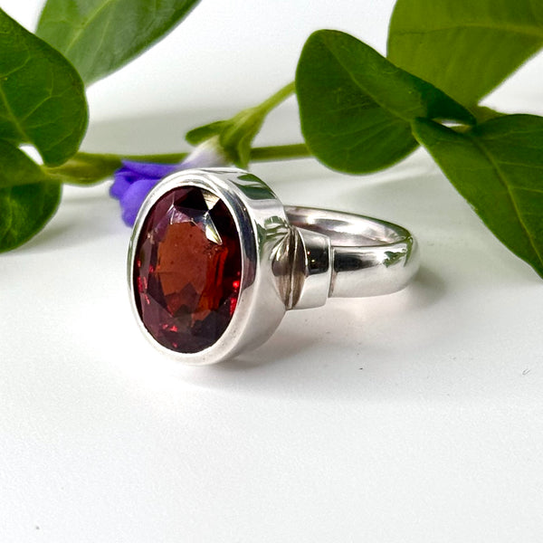 Garnet Oval Bezel Set Ring