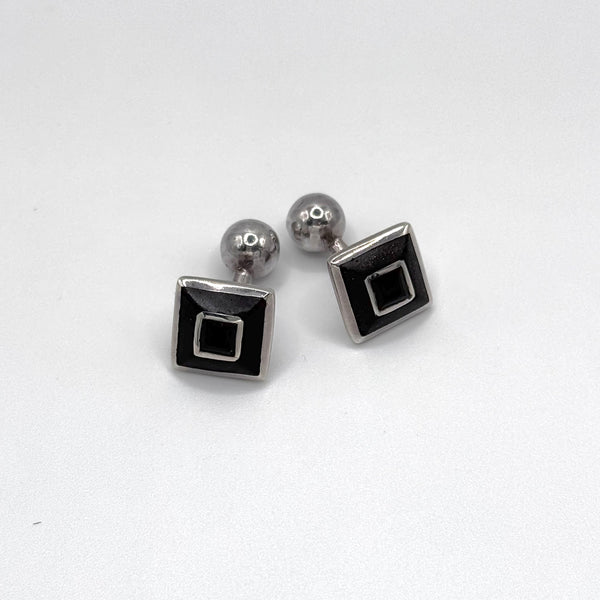 Smokey Quartz and Black Enamel Silver Cufflinks