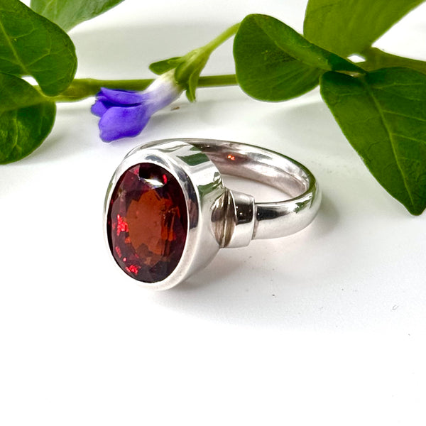 Garnet Oval Bezel Set Ring