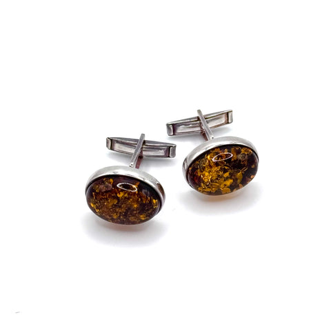 Amber Silver Cufflinks