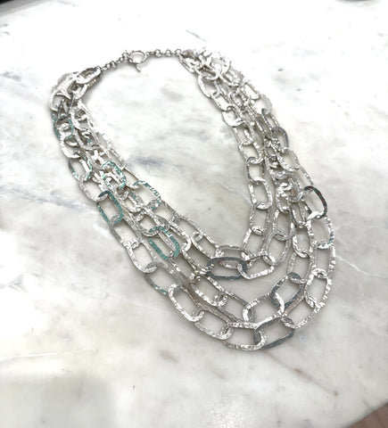 Hammered Silver Link Necklace - Taxco, Mexico