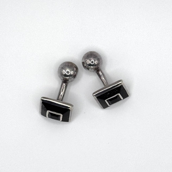 Smokey Quartz and Black Enamel Silver Cufflinks