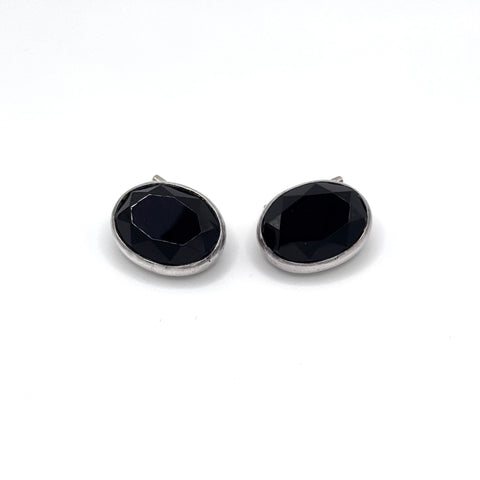 Faceted Black Onyx Silver Cufflinks