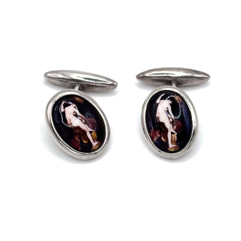 Rubanesque Enamel and Silver Cufflinks