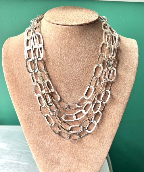 Hammered Silver Link Necklace - Taxco, Mexico