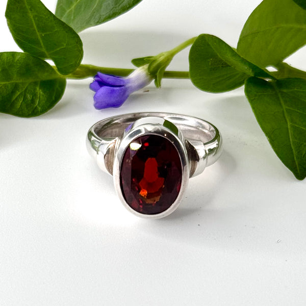 Garnet Oval Bezel Set Ring